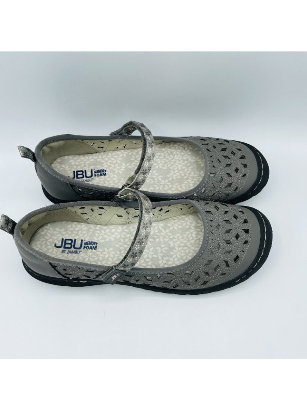 JBU By Jambu Duck Shoes Womens Size 8 M Gray Vegan Floral Memory Foam Mary Jane - Picture 3 of 11